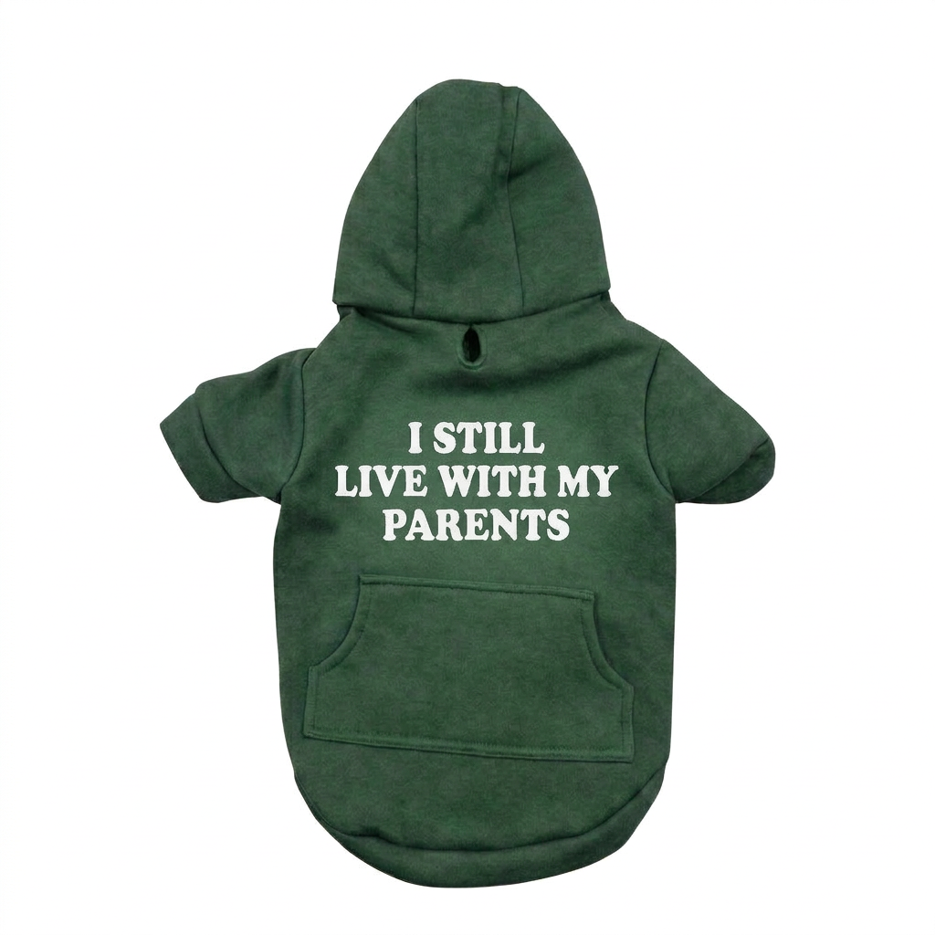 Hoodie verde para perro KOVA con frase llamativa – diseño casual y cómodo