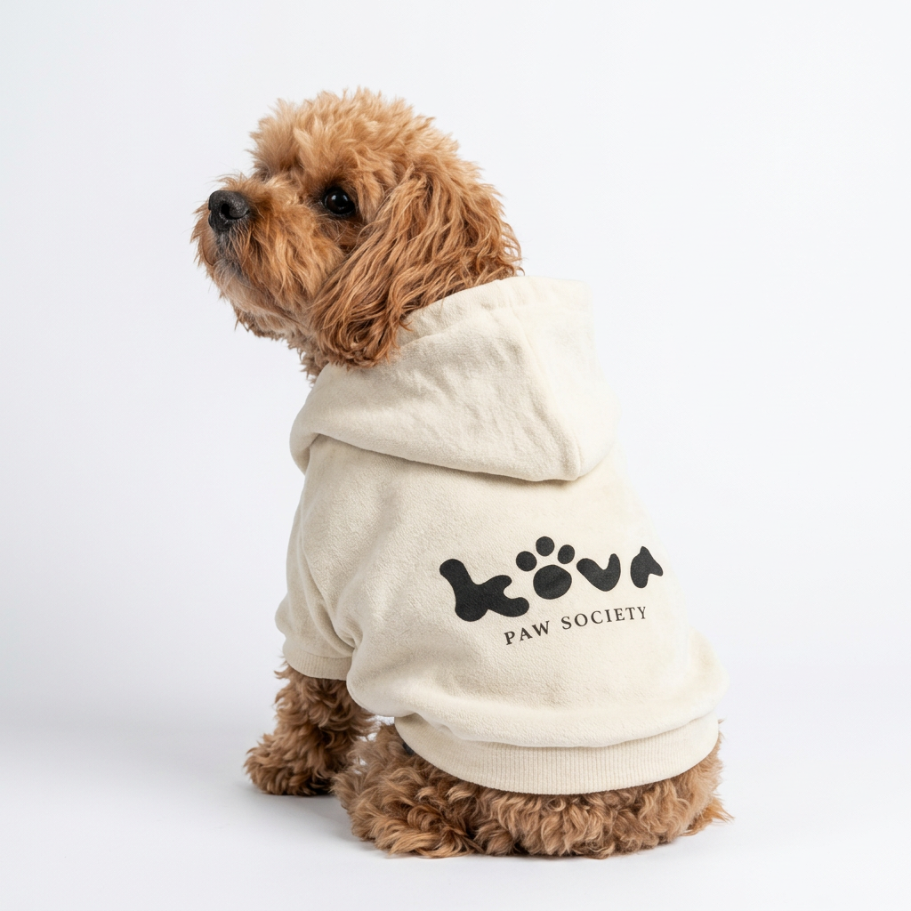 Hoodie blanco para perro KOVA Paw Society – diseño minimalista y cómodo