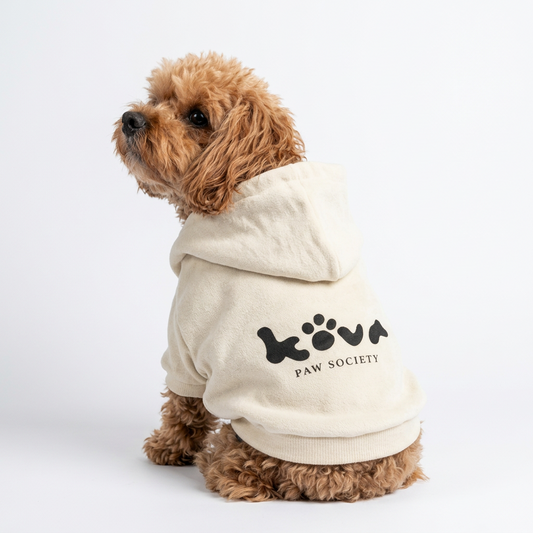 Hoodie blanco para perro KOVA Paw Society – diseño minimalista y cómodo