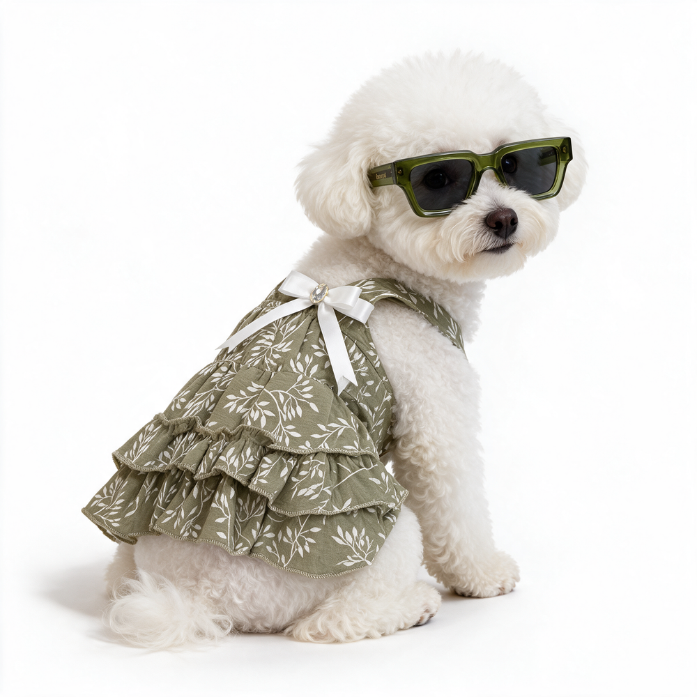 Vestido Lazo de Hojas KOVA para perro color Blanco — vista 3
