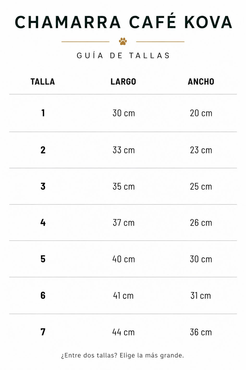 Guía de tallas Chamarra