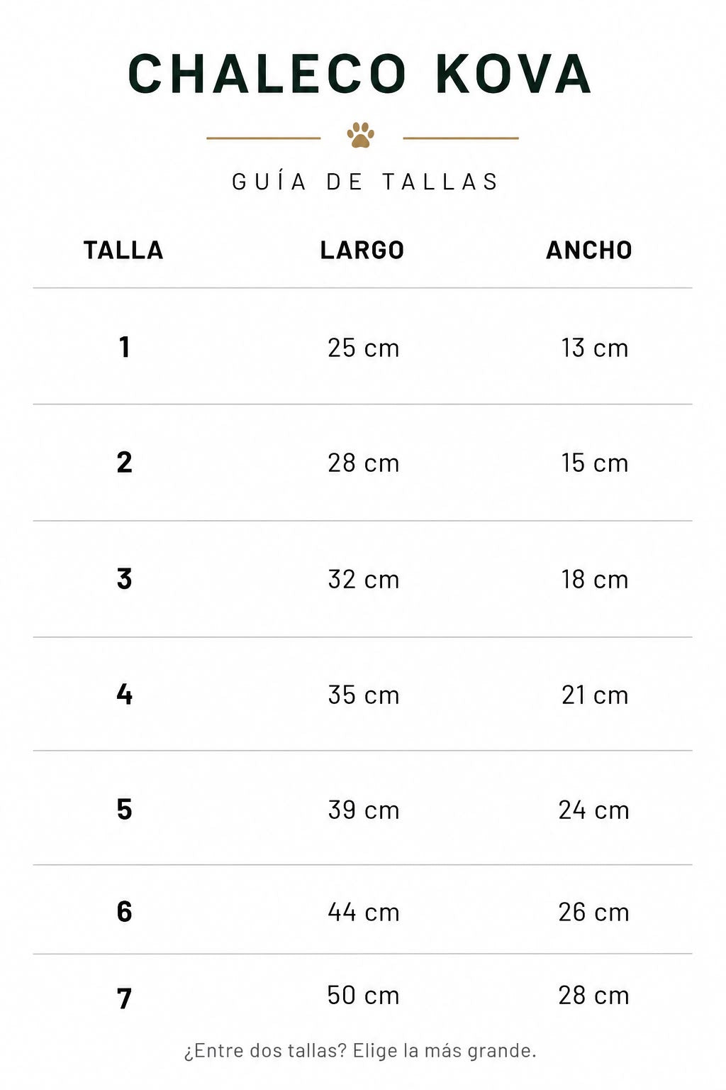 Guía de tallas Chaleco